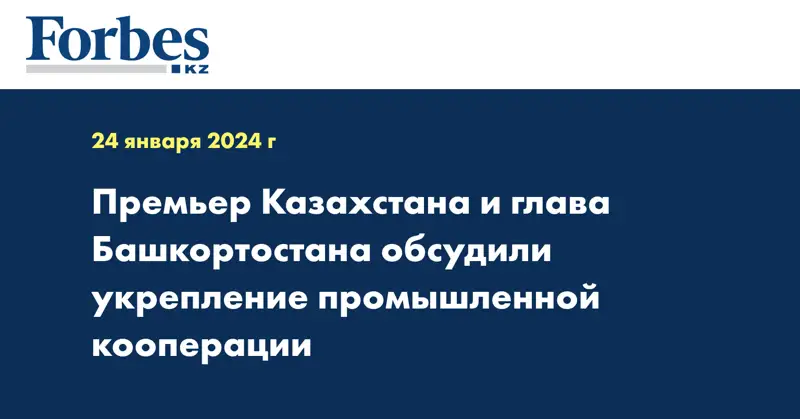 Премьер Казахстана и глава Башкортостана обсудили укрепление промышленной кооперации