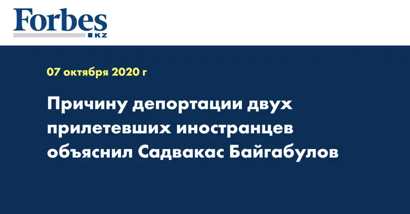 Причину депортации двух прилетевших иностранцев объяснил Садвакас Байгабулов