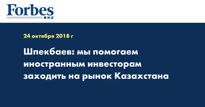 Шпекбаев: мы помогаем иностранным инвесторам заходить на рынок Казахстана