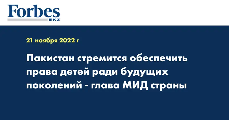 Пакистан стремится обеспечить права детей ради будущих поколений - глава МИД страны