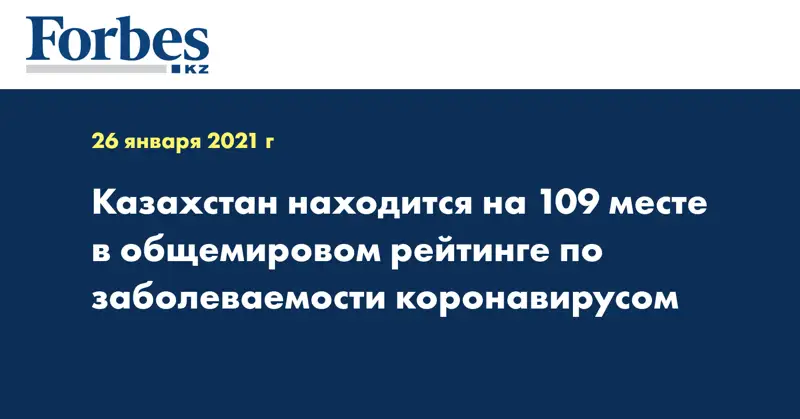 Казахстан находится на 109 месте в общемировом рейтинге по заболеваемости коронавирусом
