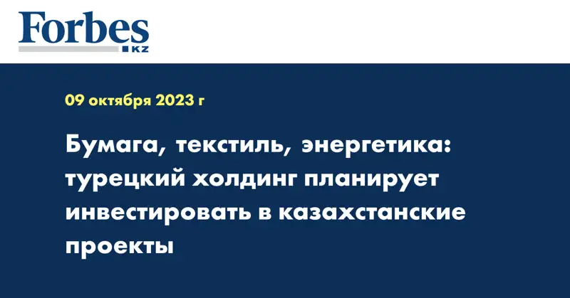 Бумага, текстиль, энергетика: турецкий холдинг планирует инвестировать в казахстанские проекты