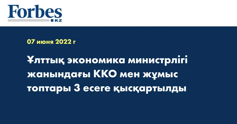 Ұлттық экономика министрлігі жанындағы ККО мен жұмыс топтары 3 есеге қысқартылды