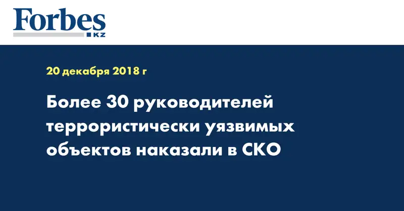 Более 30 руководителей террористически уязвимых объектов наказали в СКО