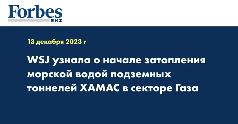 WSJ узнала о начале затопления морской водой подземных тоннелей ХАМАС в секторе Газа