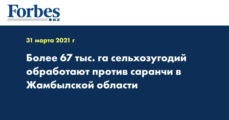 Более 67 тыс. га сельхозугодий обработают против саранчи в Жамбылской области
