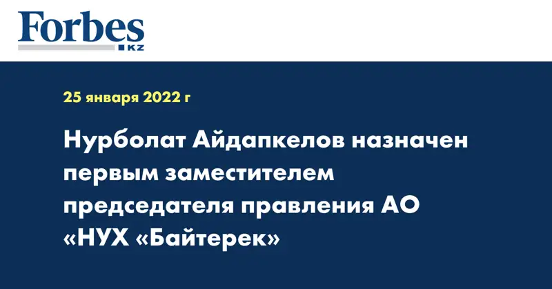 Нурболат Айдапкелов назначен первым заместителем председателя правления АО «НУХ «Байтерек»