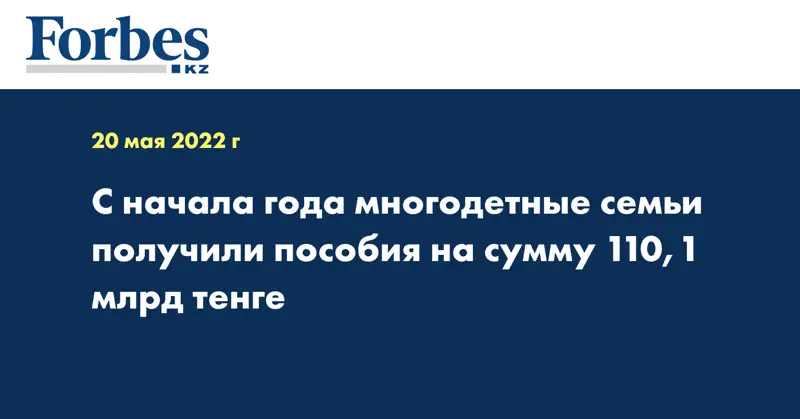 С начала года многодетные семьи получили пособия на сумму 110,1 млрд тенге