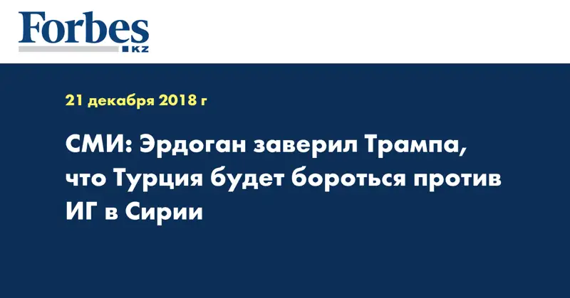 СМИ: Эрдоган заверил Трампа, что Турция будет бороться против ИГ в Сирии