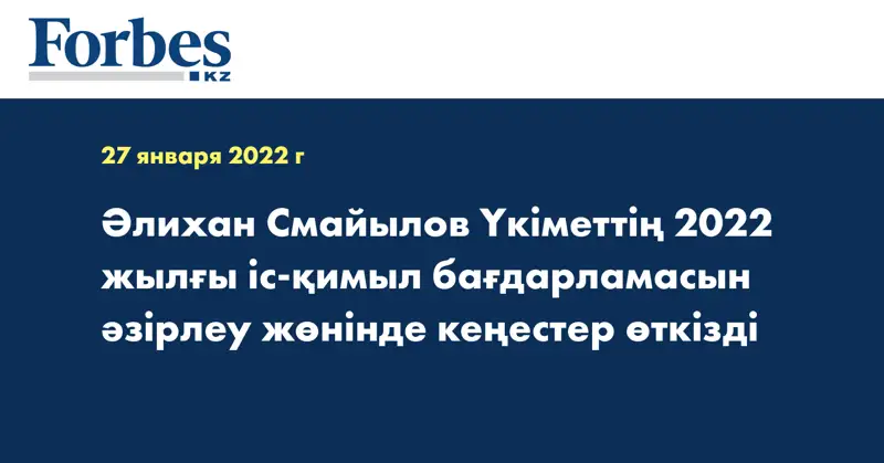 Әлихан Смайылов Үкіметтің 2022 жылғы іс-қимыл бағдарламасын әзірлеу жөнінде кеңестер өткізді