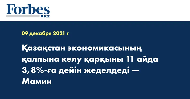 Қазақстан экономикасының қалпына келу қарқыны 11 айда 3,8%-ға дейін жеделдеді — Мамин