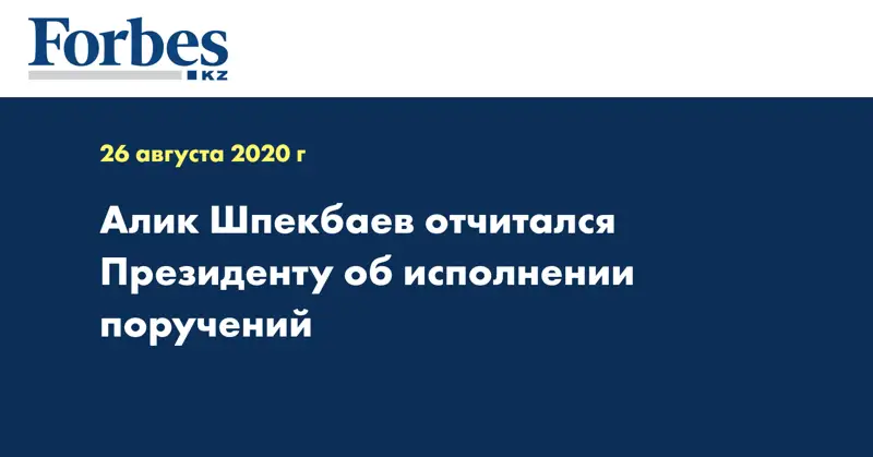 Алик Шпекбаев отчитался Президенту об исполнении поручений  