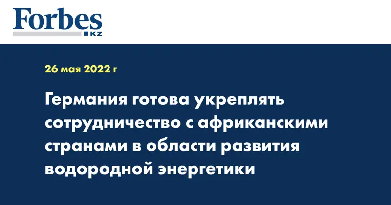 Германия готова укреплять сотрудничество с африканскими странами в области развития водородной энергетики