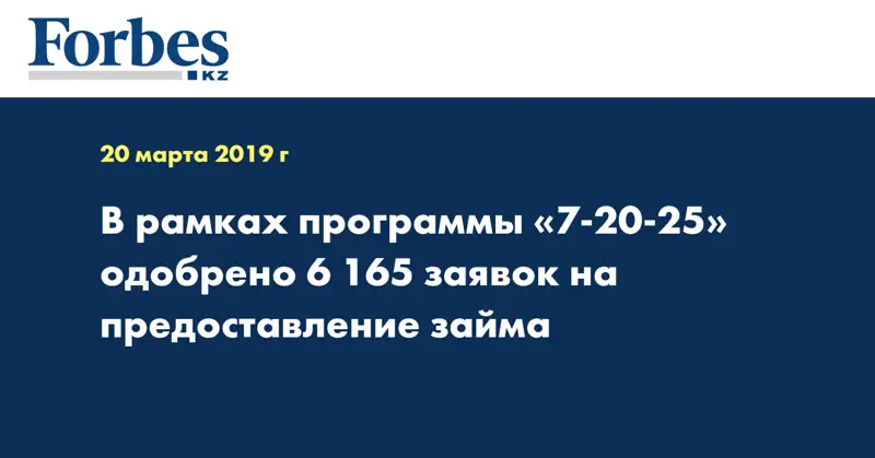 В рамках программы «7-20-25» одобрено 6 165 заявок на предоставление займа 