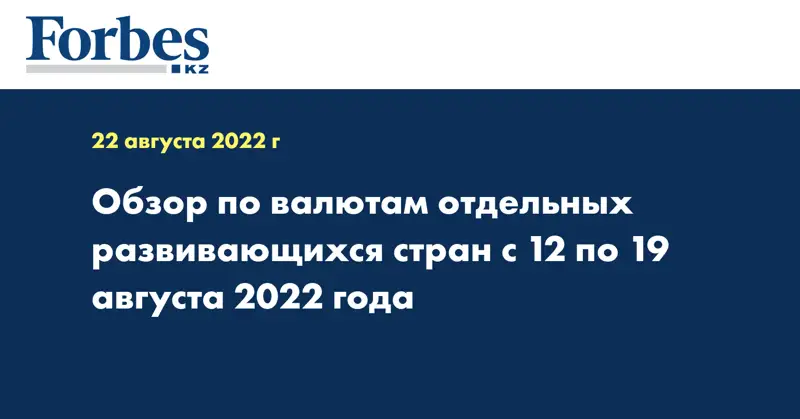 Обзор по валютам отдельных развивающихся стран с 12 по 19 августа 2022 года