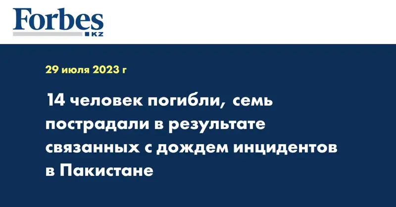 14 человек погибли, семь пострадали в результате связанных с дождем инцидентов в Пакистане