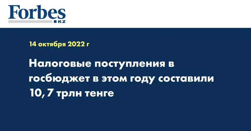 Налоговые поступления в госбюджет в этом году составили 10,7 трлн тенге