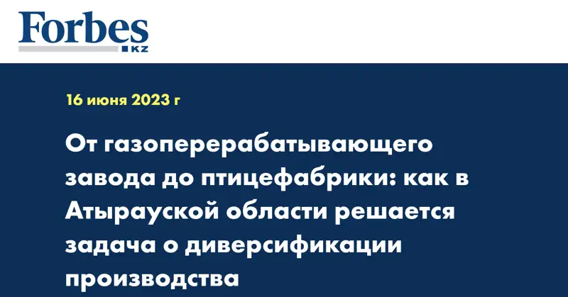 От газоперерабатывающего завода до птицефабрики: как в Атырауской области решается задача о диверсификации производства