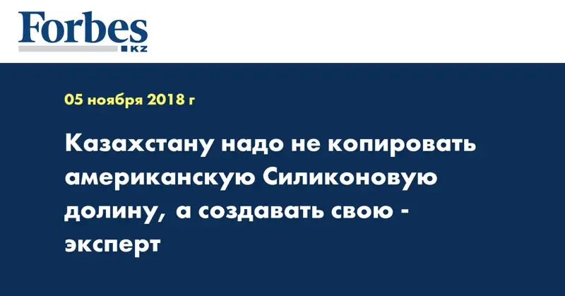 Казахстану не надо копировать американскую Силиконовую долину, а создавать свою - эксперт