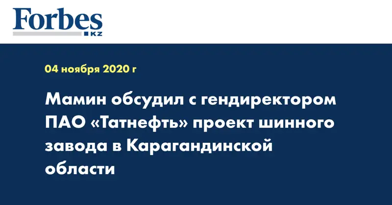 Мамин обсудил с гендиректором ПАО «Татнефть» проект шинного завода в Карагандинской области