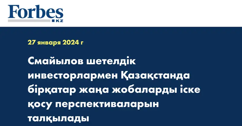 Смайылов шетелдік инвесторлармен Қазақстанда бірқатар жаңа жобаларды іске қосу перспективаларын талқылады