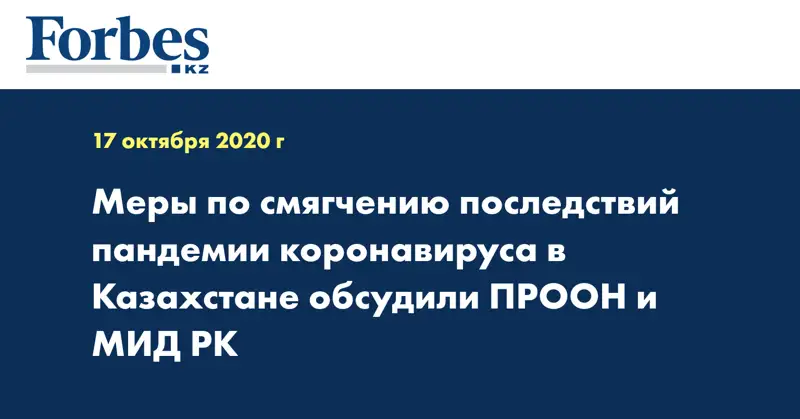 Меры по смягчению последствий пандемии коронавируса в Казахстане обсудили ПРООН и МИД РК 