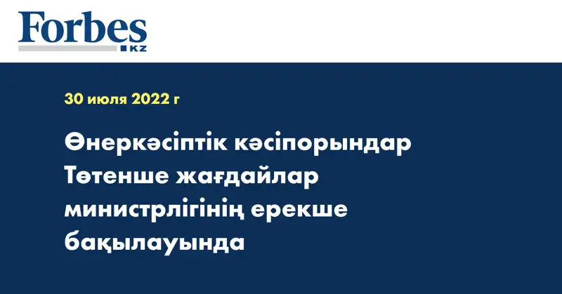 Өнеркәсіптік кәсіпорындар Төтенше жағдайлар министрлігінің ерекше бақылауында