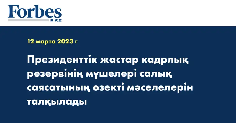 Президенттік жастар кадрлық резервінің мүшелері салық саясатының өзекті мәселелерін талқылады