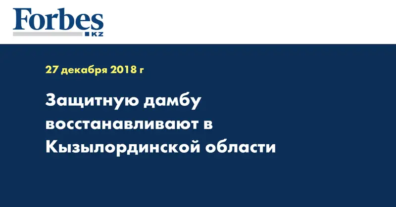  Защитную дамбу восстанавливают в Кызылординской области