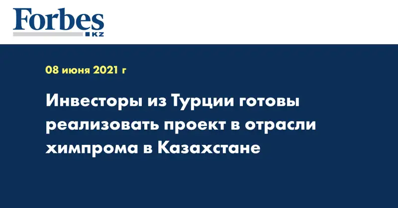 Инвесторы из Турции готовы реализовать проект в отрасли химпрома в Казахстане