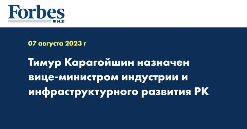 Тимур Карагойшин назначен вице-министром индустрии и инфраструктурного развития РК