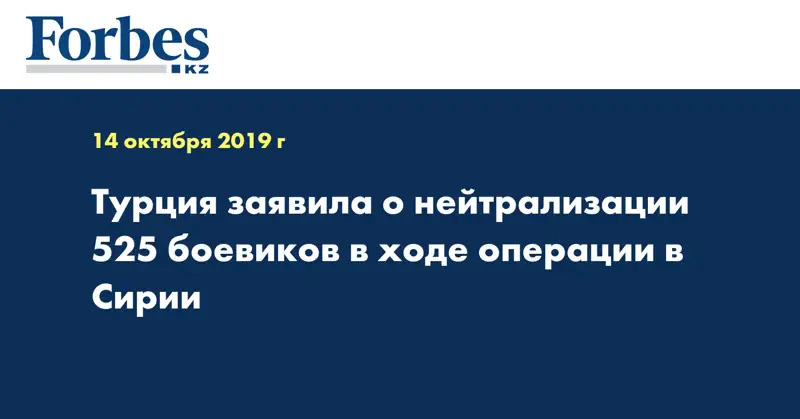 Турция заявила о нейтрализации 525 боевиков в ходе операции в Сирии