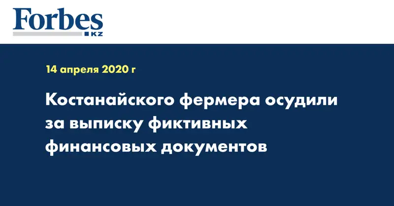Костанайского фермера осудили за выписку фиктивных финансовых документов