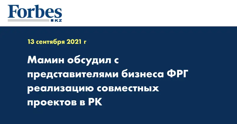 Мамин обсудил с представителями бизнеса ФРГ реализацию совместных проектов в РК