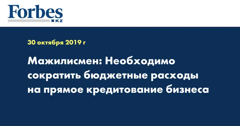 Мажилисмен: Необходимо сократить бюджетные расходы на прямое кредитование бизнеса