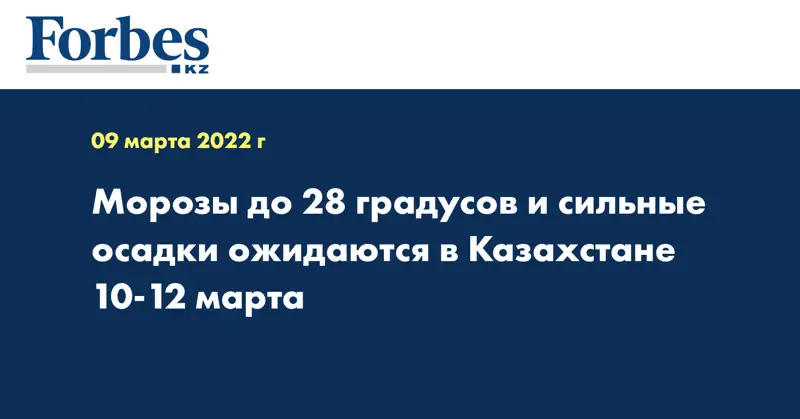 Морозы до 28 градусов и сильные осадки ожидаются в Казахстане 10-12 марта