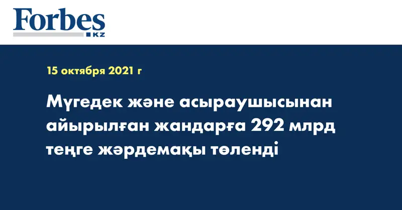 Мүгедек және асыраушысынан айырылған жандарға 292 млрд теңге жәрдемақы төленді