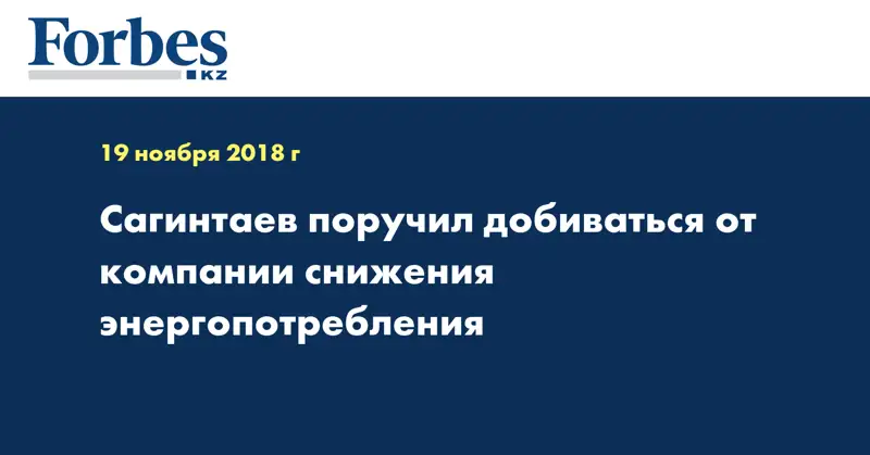 Сагинтаев поручил добиваться от компании снижения энергопотребления