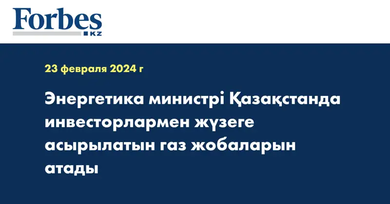 Энергетика министрі Қазақстанда инвесторлармен жүзеге асырылатын газ жобаларын атады