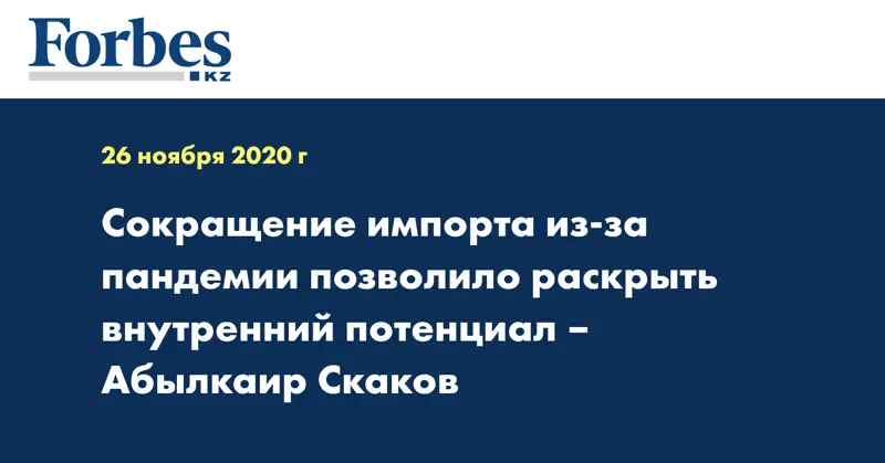 Сокращение импорта из-за пандемии позволило раскрыть внутренний потенциал – Абылкаир Скаков