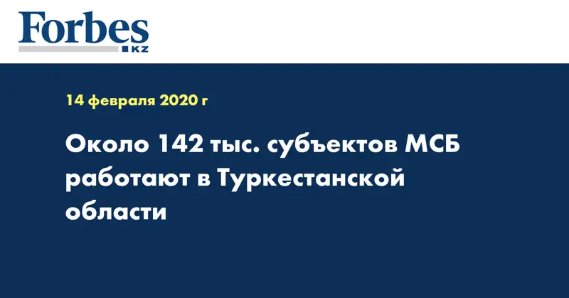 Около 142 тыс. субъектов МСБ работают в Туркестанской области