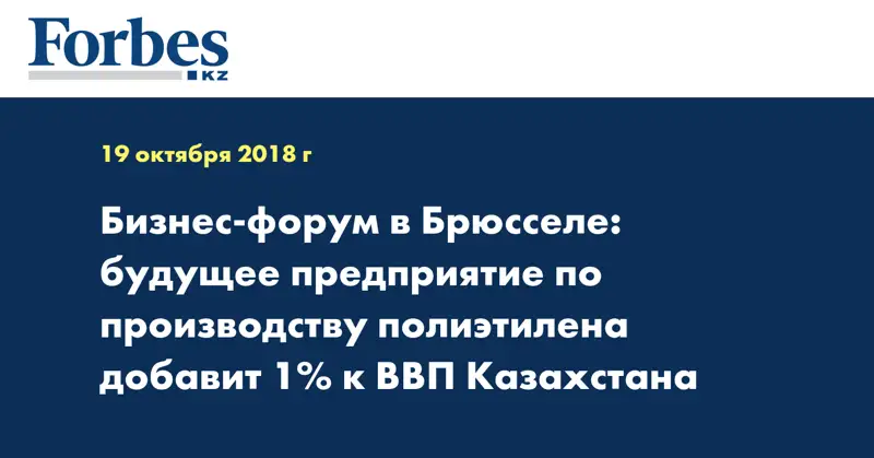 Бизнес-форум в Брюсселе: будущее предприятие по производству полиэтилена добавит 1% к ВВП Казахстана
