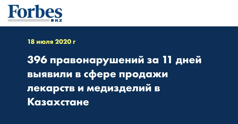 396 правонарушений за 11 дней выявили в сфере продажи лекарств и медизделий в Казахстане 