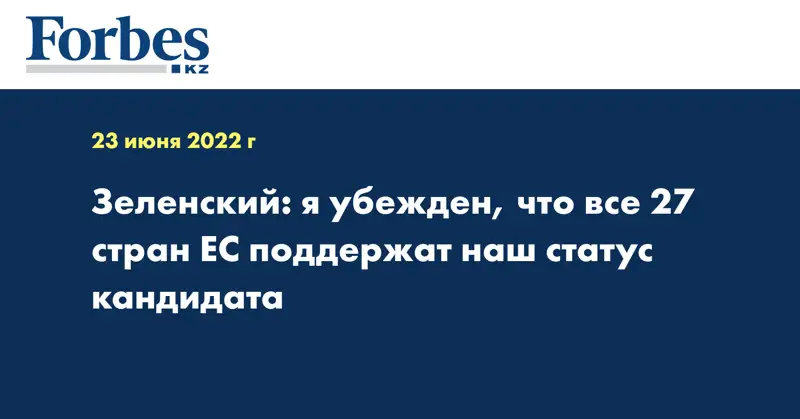 Зеленский: я убежден, что все 27 стран ЕС поддержат наш статус кандидата