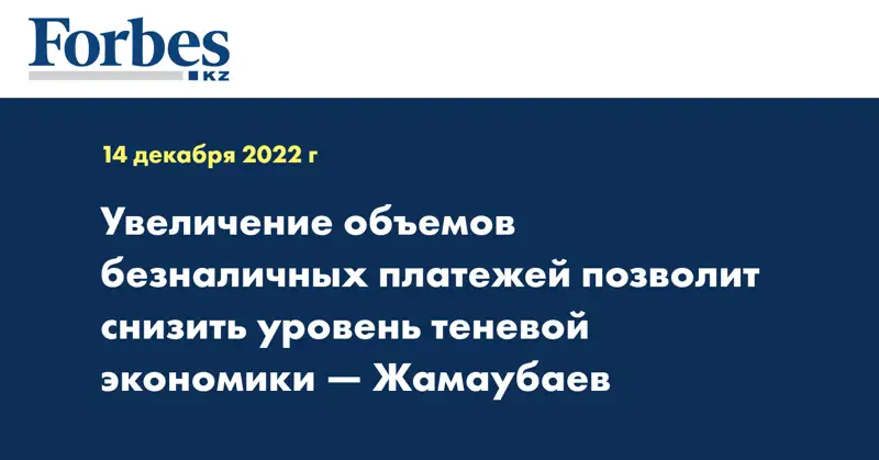 Увеличение объемов безналичных платежей позволит снизить уровень теневой экономики —  Жамаубаев