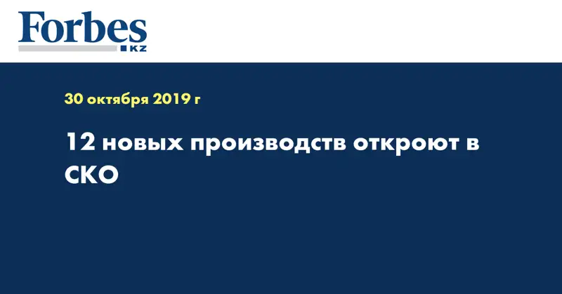 12 новых производств откроют в СКО