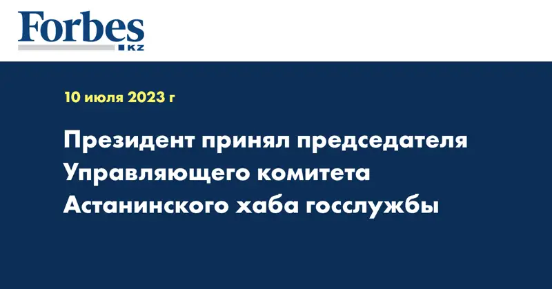 Президент принял председателя Управляющего комитета Астанинского хаба госслужбы