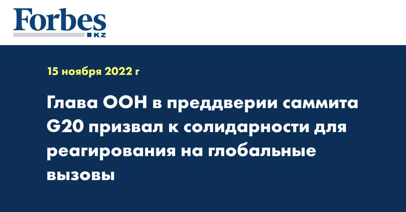 Глава ООН в преддверии саммита G20 призвал к солидарности для реагирования на глобальные вызовы