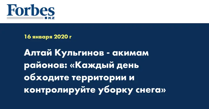 Алтай Кульгинов - акимам районов: «Каждый день обходите территории и контролируйте уборку снега»