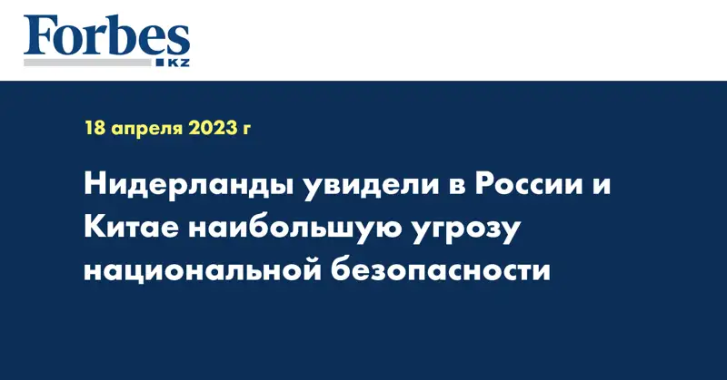 Нидерланды увидели в России и Китае наибольшую угрозу национальной безопасности